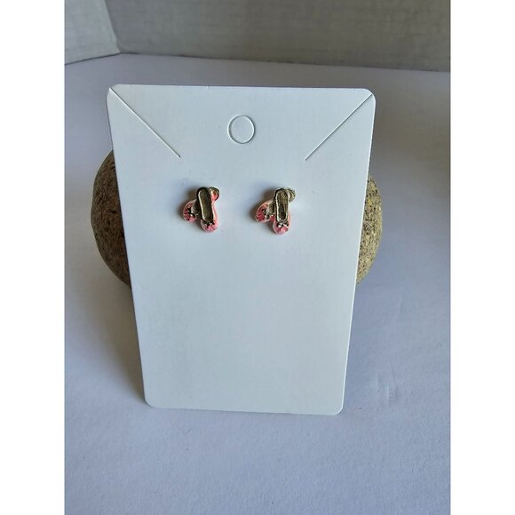 Extra Small Dainty Pink Ballet Slipper Pierced Post Earrings Pink Butterfly Back - Picture 4 of 8